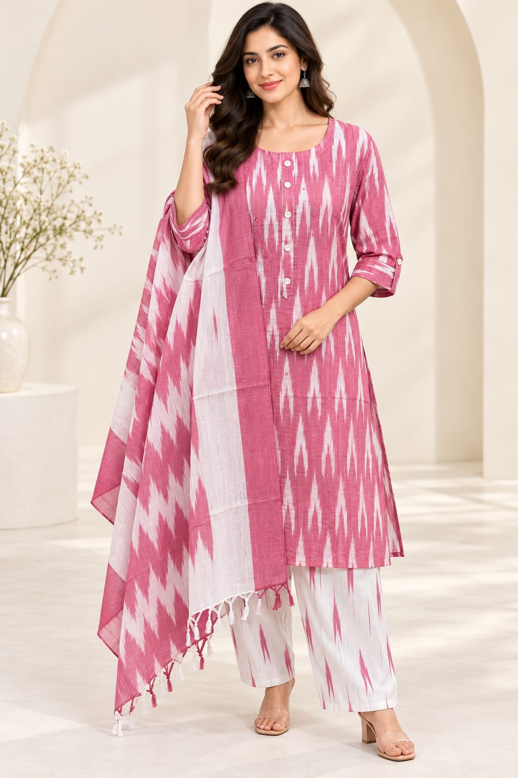 PINK IKKAT 3 PC STYLE (BUNDLE OF 5 SETWISE)