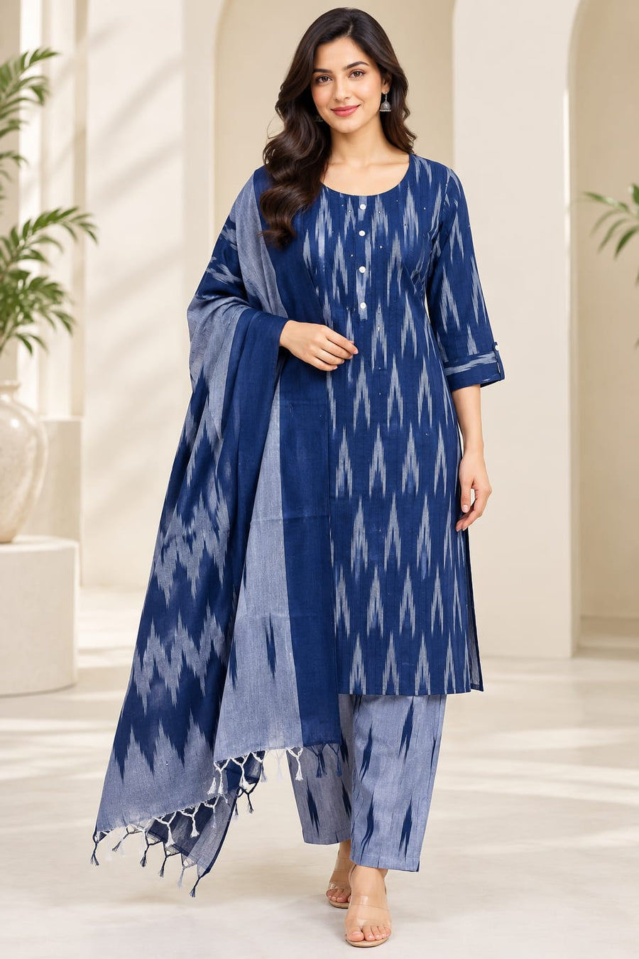 BLUE IKKAT STYLE 3 PC STYLE (BUNDLE OF 5 SETWISE)