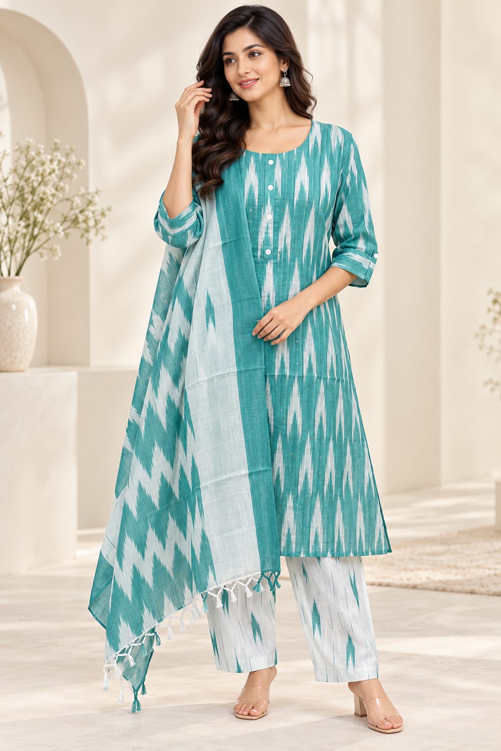 GREEN IKKAT COTTON 3 PC STYLE (BUNDLE OF 5)