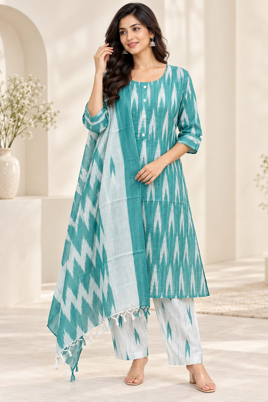 GREEN IKKAT COTTON 3 PC STYLE (BUNDLE OF 5)