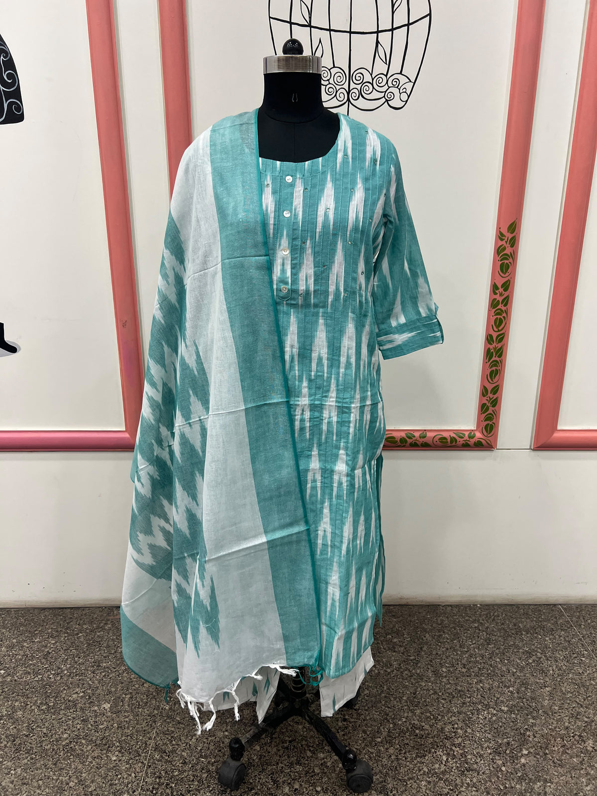 GREEN IKKAT COTTON 3 PC STYLE (BUNDLE OF 5)