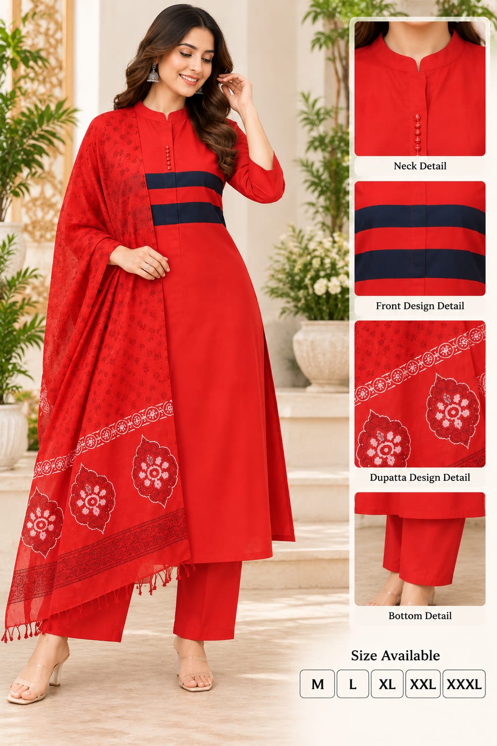 RED 3 PC STYLE (RS 1195 PER PIECE) (BUNDLE OF 5) (SETWISE) (M,L,XL,XXL,3XL)