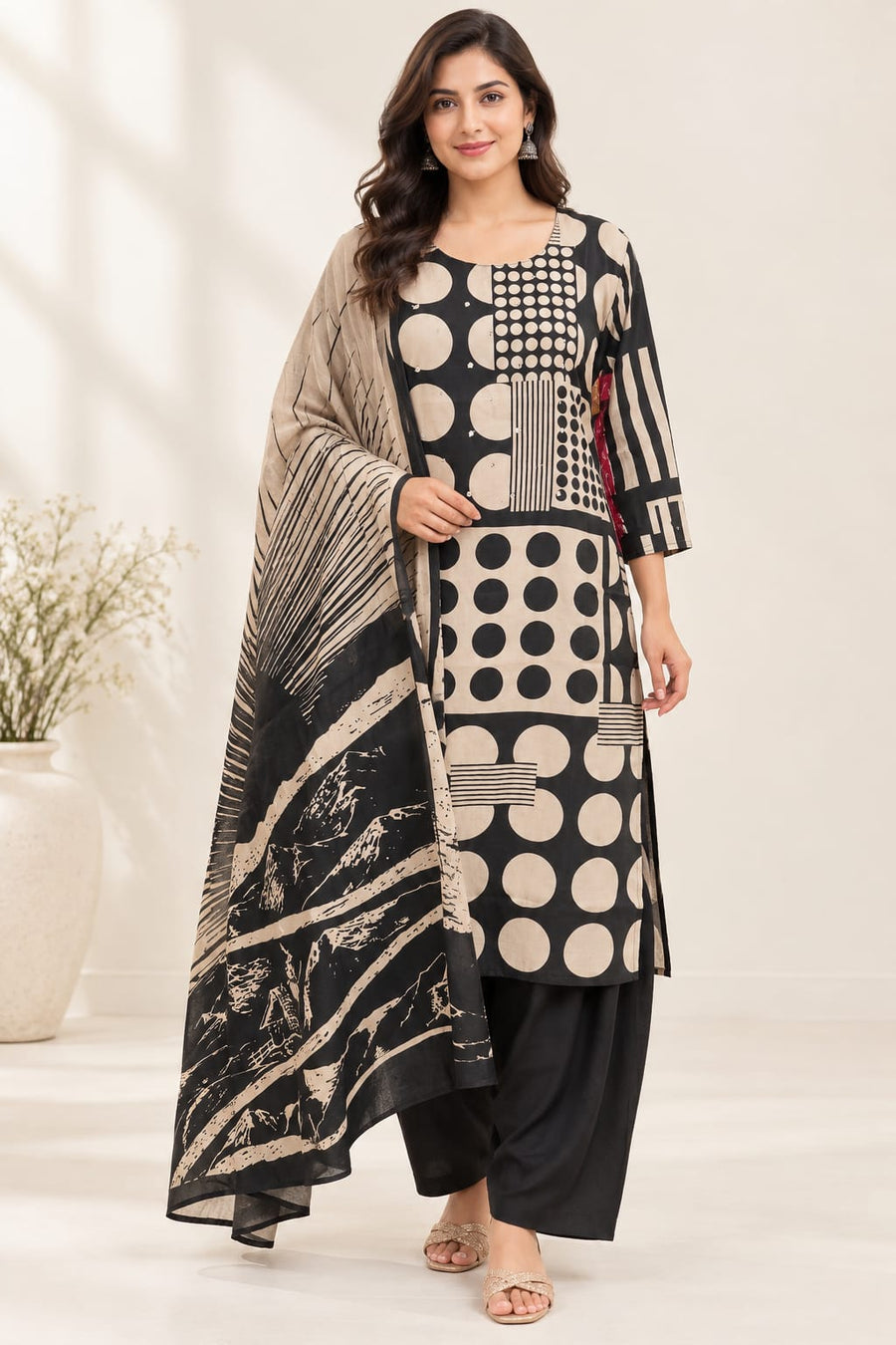 BLACK CHANDERI 3 PC STYLE (RS 1295 PER PIECE) (BUNDLE OF 4) (M,L,XL,XXL)