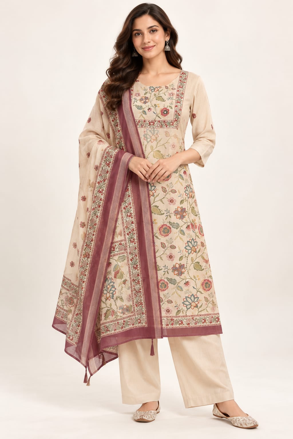 CHANDERI OFF WHITE 3 PC SET (RS 1295 PER PIECE) (BUNDLE OF 4) (M,L,XL,2XL)