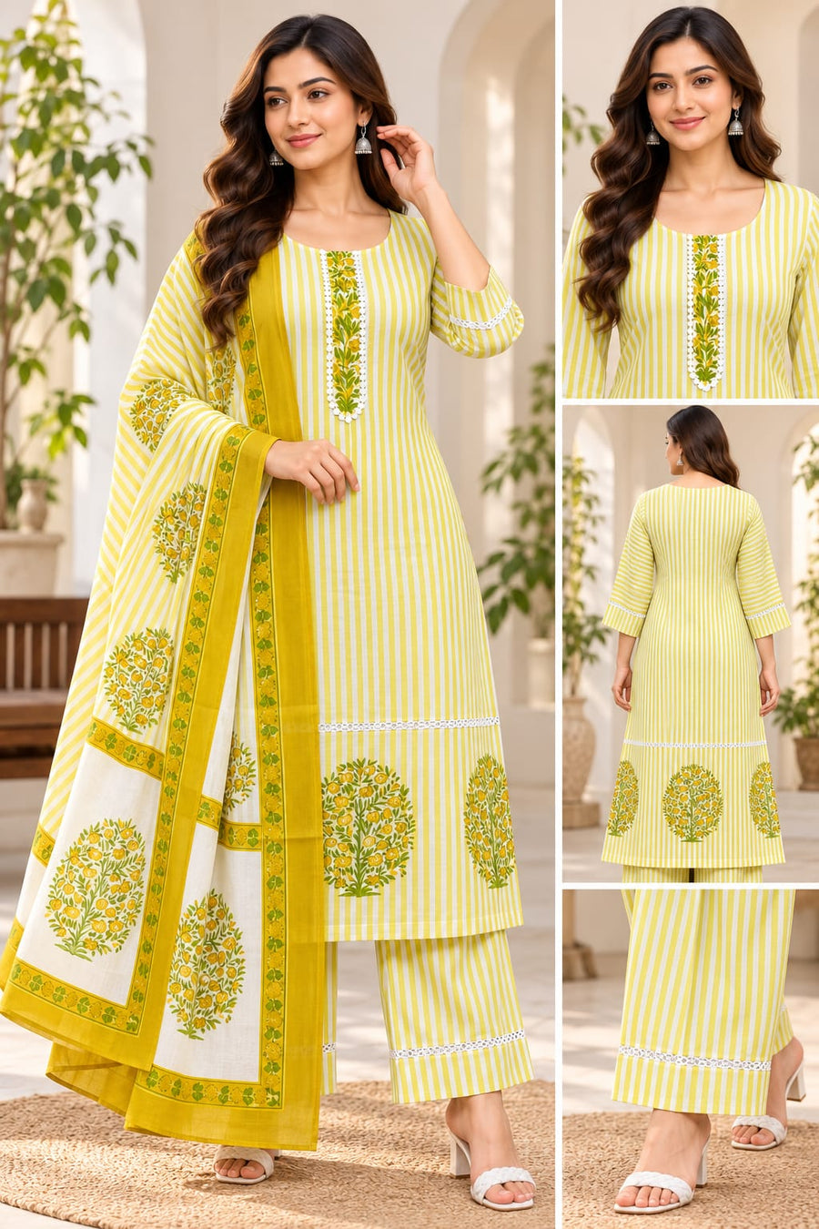 YELLOW COTTON BLOCKPRINT 3 PC STYLE (RS 1095 PER PIECE) (BUNDLE OF 5) (M,L,XL,2XL,3XL)