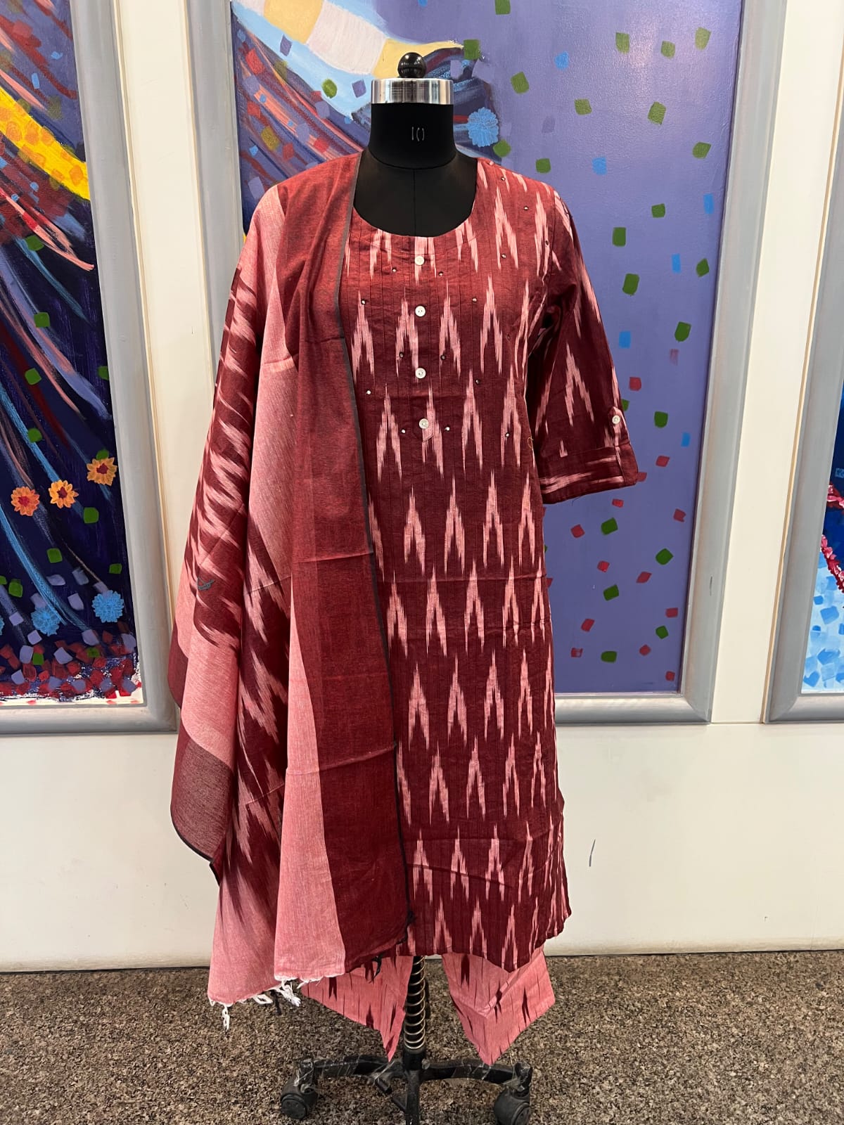 MAROON IKKAT SET 3 PC SET (RS. 1095)  SIZES M-3XL