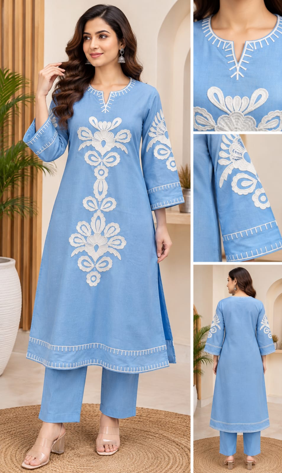 BLUE KURTA PANT EMBROIDRERY (RS 1195 per piece) (BUNDLE OF 5) (M,L,XL,2XL,3XL)