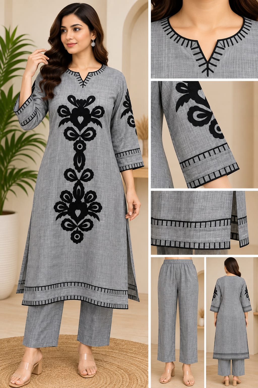 BLACK KURTA PANT EMBROIDRERY (RS 1195 PER PIECE) (BUNDLE OF 5) (M, L,XL, XXL, 3XL)
