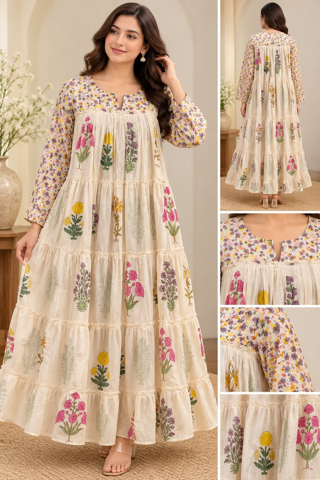 BLOCK PRINT ONE PIECE DRESS (RS 1695 PER PIECE) (BUNDLE OF 5) (S,M,L,XL,2XL)
